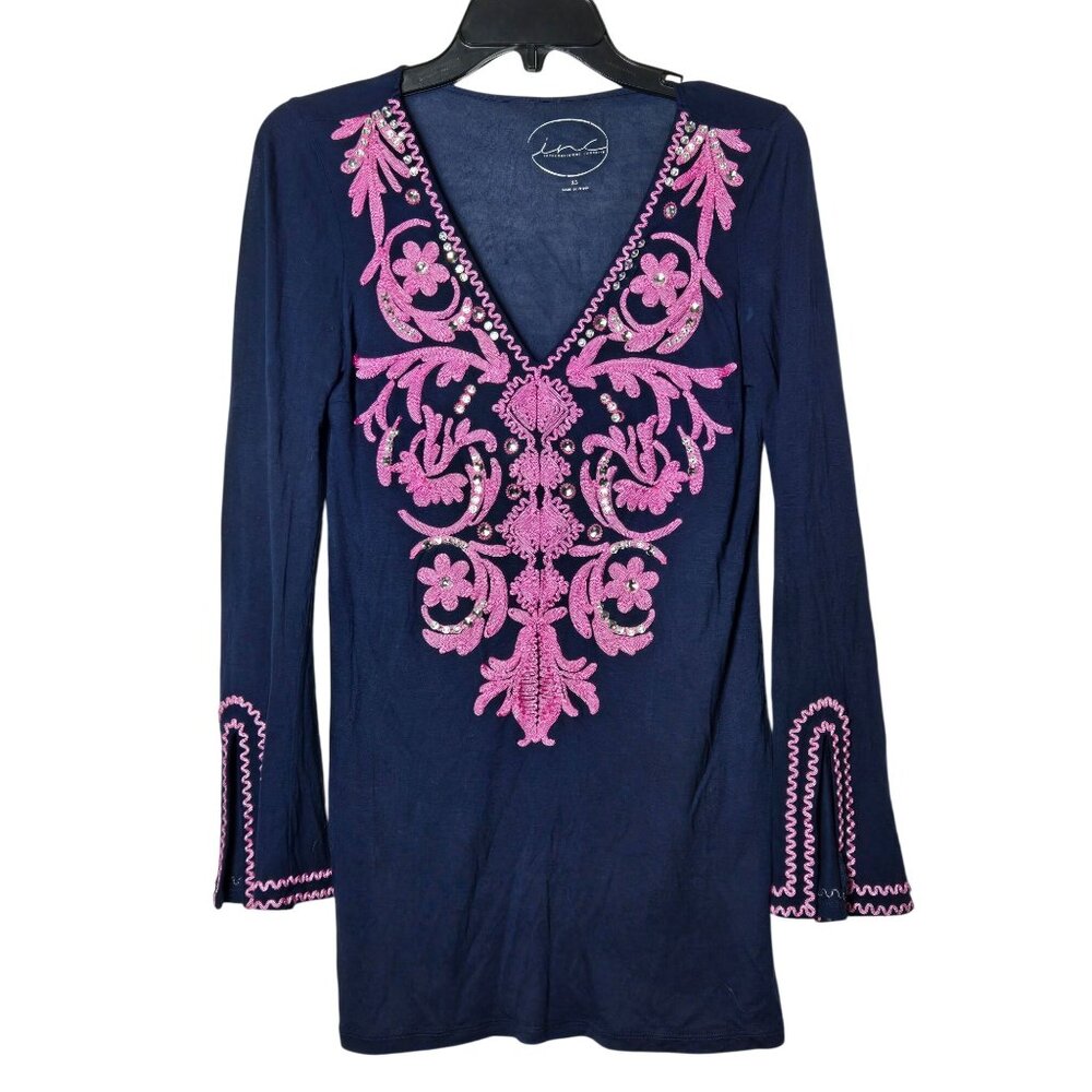 INC International Concepts Womens Embellished V-Neck Tunic Top Size XS Feminine‎